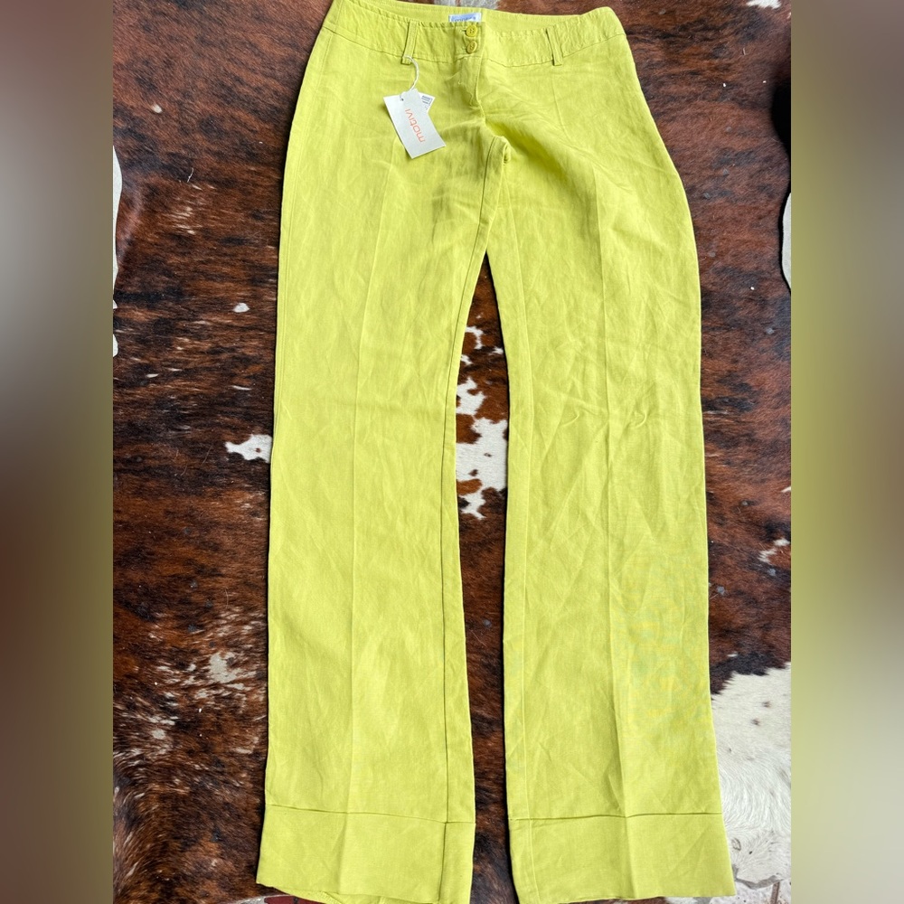 Motivi Italian Lime Green Linen Women's Pants
